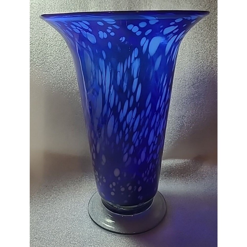 Vintage Blue And White Trumpet Vase Art Glass - Excellent Condition